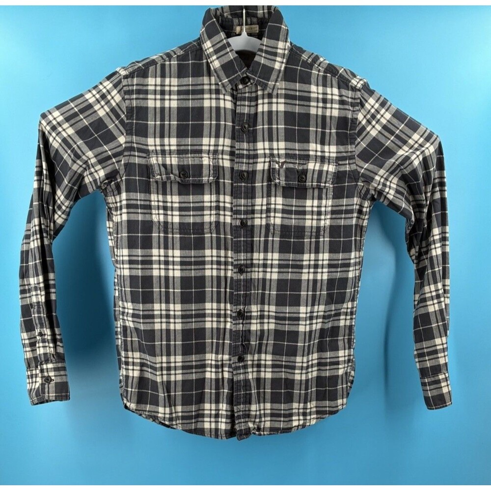 American Eagle Outfitters Mens S Athletic Fit Black Plaid Flannel Shirt